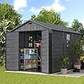 UDPATIO Outdoor Resin Storage Shed 8 x 10 FT, Plastic Storage Shed with Floor Large Outdoors Garden Tool Storage Shed Outside Clearance Shed with Lockable Door for Bike, Backyard, Patio, Dark Grey