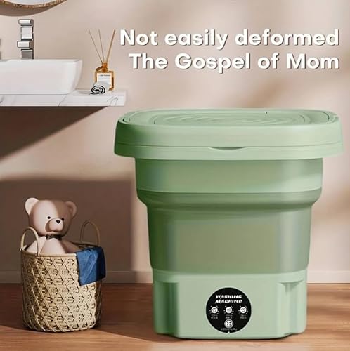 غسالة من تك زون للسكن الجامعي والمركبات الترفيهية والمنزل، باللون الأخضر مع تصميم قابل للطي وتشغيل بلمسة واحدة وأنماط غسيل متعددة