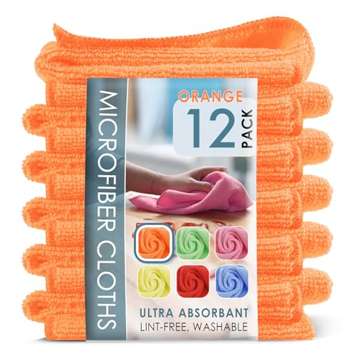 Hearth & Harbor Panno di Pulizia in Microfibra - Confezione da 12 Asciugamani per Auto, Stracci Arancioni Riutilizzabili