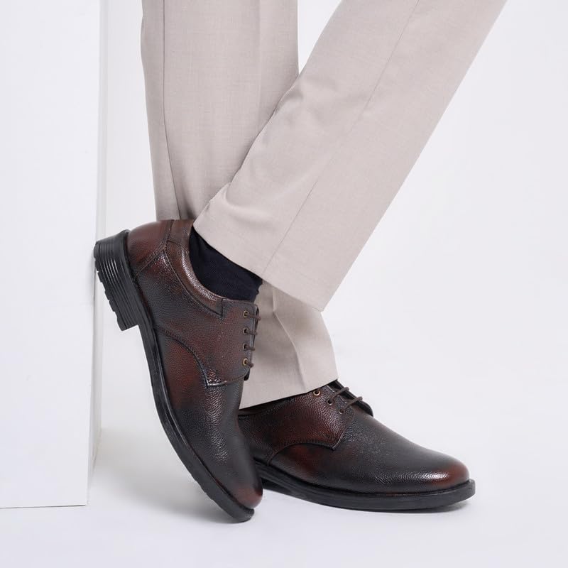 Image of FAUSTO Men's Genuine Burnish Leather Formal Lace Up Derby Shoes for Office|Work