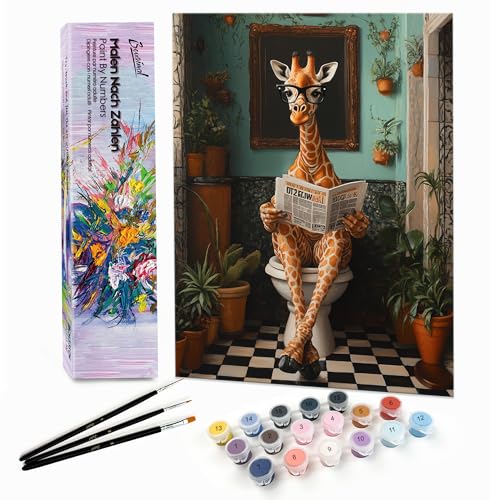 Bougimal Pintar por Numeros Adultos Animal incluir Pinceles y Pintura Acrilica, Jirafa, Sin Marco 28 X 35cm