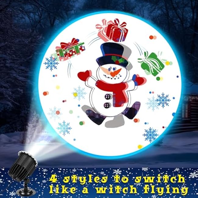 Christmas Projector Light with 1 Film Slides Holiday LED Snowman Projector Lights Outdoor Reflectors Waterproof Landscape Decorative Rotation Lighting Movement Projection Lamp for Yard Home