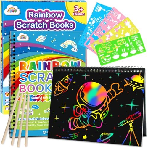 ZMLM Scratch Paper Art-Crafts Gift: 2 Pack Rainbow Notebooks Supplies Toys