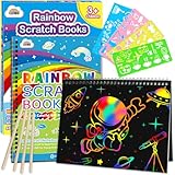 ZMLM Scratch Paper Art-Crafts Gift: 2 Pack Rainbow Notebooks Supplies Toys Easter Basket Stuffers for 3 4 5 6 7 8 9 10 Years Old Girls and Boys Kids Birthday Party Games (Blue)