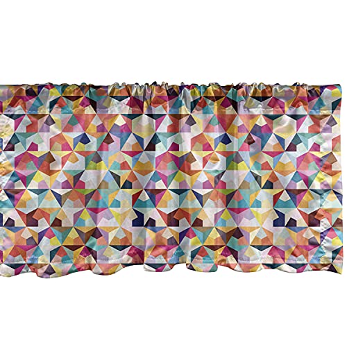 Ambesonne Geometric Window Valance, Agular Triangle Pattern Polygons In Rainbow Colors Ornate Illustration, Curtain Valance For Kitchen Bedroom Decor With Rod Pocket, 54" X 12", Multicolor #TOP3