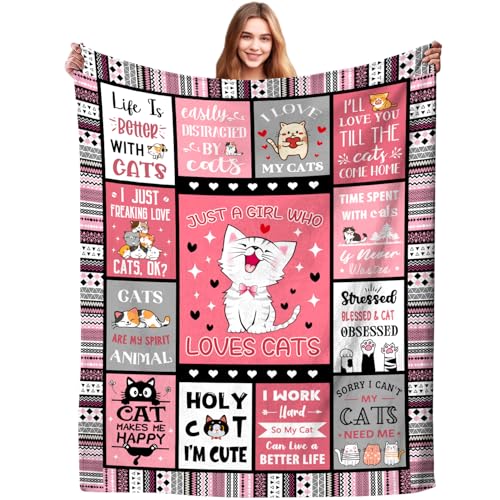 Image of Cat Blanket Gifts for Girls Women Cats Gifts for Cat Lovers Soft Warm Cats Flannel Throw Blanket for Kids Adults 50"X40"