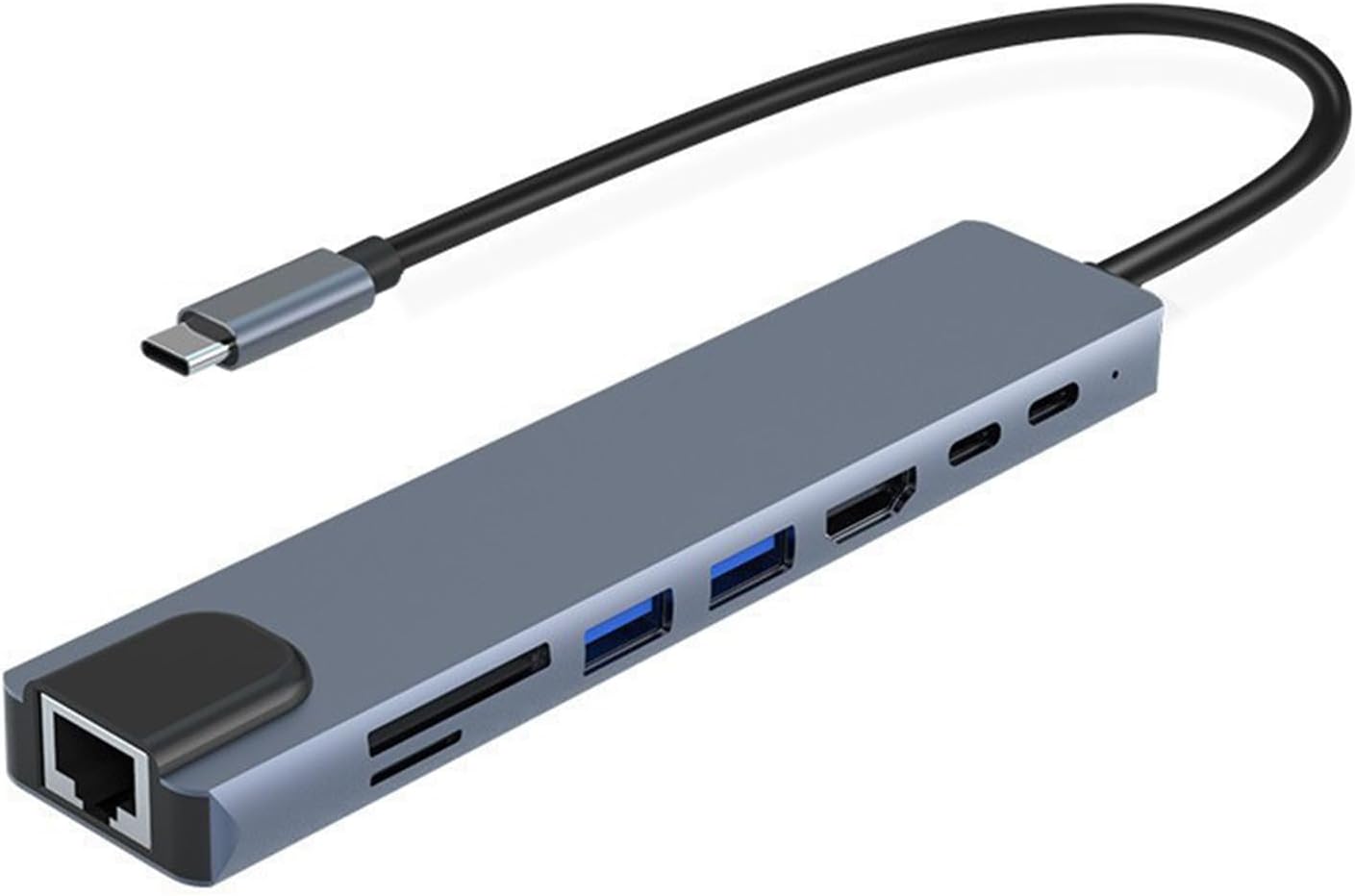 USB Hub 8 in 1 Multi USB Splitter USB 3.0 Port Extender Hub with SD/TF Card Slot, 4K HDMI, USB 3.0/2.0, RJ45, 100W PD, USB C Port, USB Extension Cable Super Speed HUB Splitter Expansion
