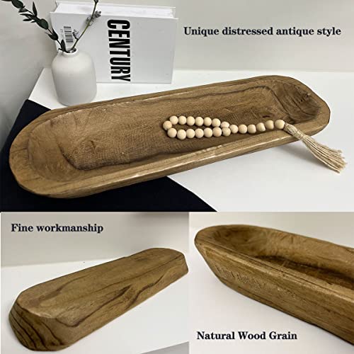 Wooden Dough Bowls Decorative，Rustic Bread Long Bowls Decor Wood Tray, Hand Carved For Table Centerpiece Decor, Home Decor (20 * 6 * 2 inch Brown) - Thumbnail 3