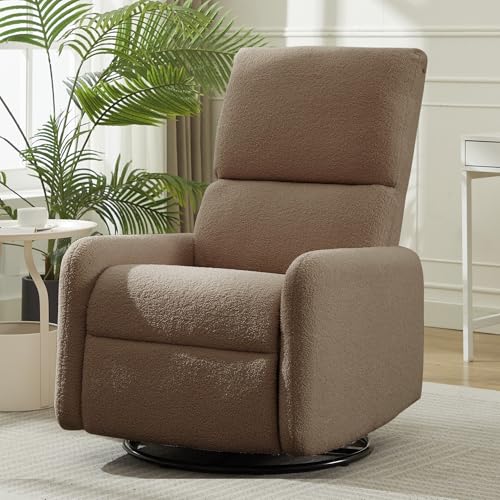 Image of Korser 360° Rocking Chair, Nursery Rocker Chair with Side Pockets, Glider Nursing Chair with Steel Structure Base, Small Chair for Small Spaces, Sherpa Swivel Accent Chairs for Living Room, Nursing