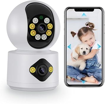 Gecbly Smart Camera, 4MP, Motion Detection and Tracking, 360°, Night Vision Two-Way Voice Communication, Cloud/Local Storage, Baby Cry Detection, Indoor Wi-Fi Security Camera, White