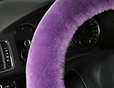 Bellesie Universal Warm Winter Genuine Wool Sheepskin Car Steering Wheel Cover Cushion Protector for 35cm-43cm Steering Wheel in Diameter
