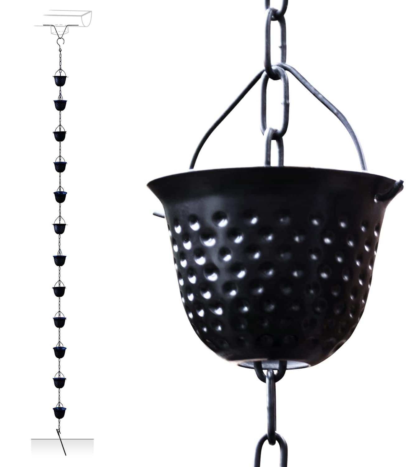 Amazon.co.jp: 夢の行 レインチェーン たたくの桶 12個 ブラック 260cm