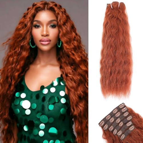 Clip in Hair Extensions Real Human Hair 120g 6pcs Deep Water Wave Curly Human Hair Extensions Double Weft Super Wave Clip ins for Women (350#, 20 Inch)