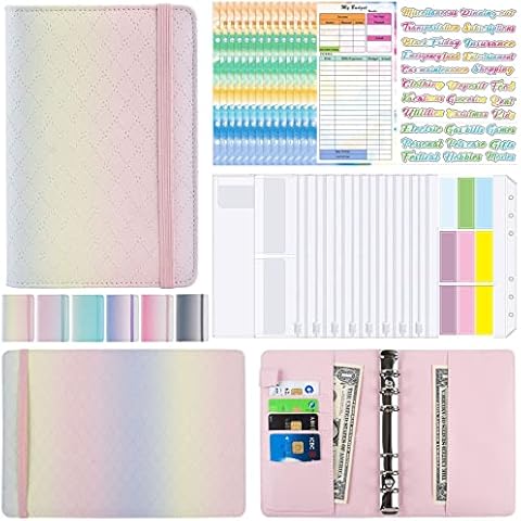 Budget Binder Set PU Leather Binder Cover Set - 25pcs Leather Ring Binder Notebook with Clear Cash Envelopes,Budget Sheets and Label Stickers, Cash Organizer Money Saving Binder for Travel and Diary Cover