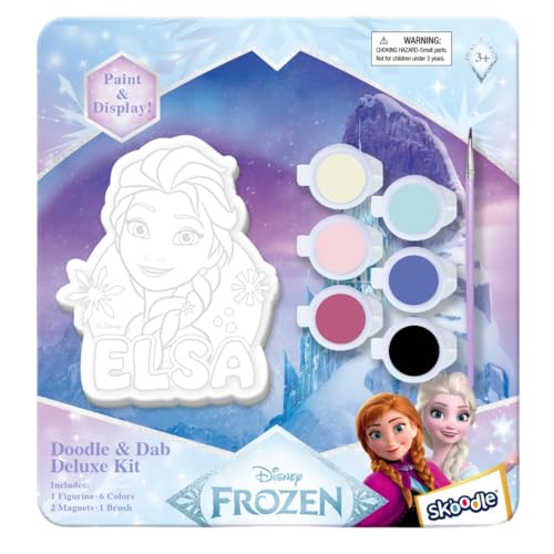 Disney Princess Paint Your Own Elsa Figurine Kit - Doodle & Dab Deluxe Craft Set with Paint Brush & Magnets - Creative Activity for Kids 3+