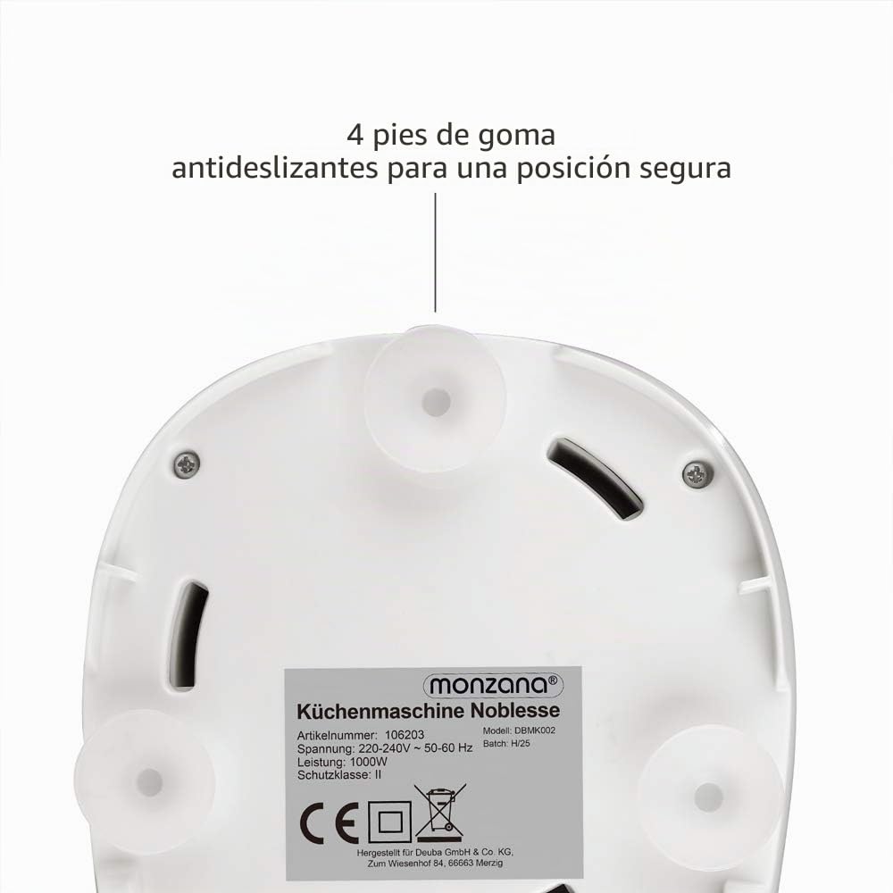 MONZANA® Batidora Amasadora 4,5L Accesorios Robot de Cocina Completo 7 Velocidades Acero Inoxidable Repostería Diseño Retro Postres Tartas 1000W