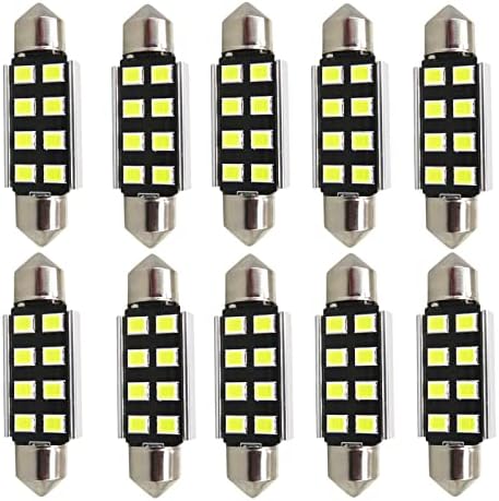 WLJH 10pcs 6000k White 41mm 42mm Festoon LED Car Bulb 8-2835SMD Canbus Error Free LED Light Interior Dome Map Trunk Cargo Footwell Replacement Bulb Lamp 12V 561 562 578 211-2