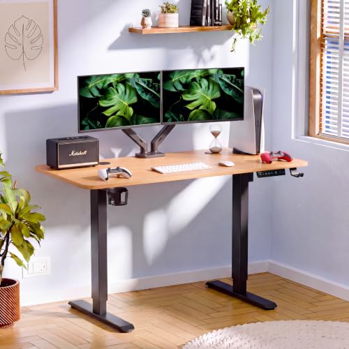 Image of V ONE Electric Standing Desk with 1-Piece Solid Top | Heavy Duty Height Adjustable Computer Desk | 3 Memory Preset | 5 Year Warranty | for Home Office (Baverian Beach, 140 * 60 CM)