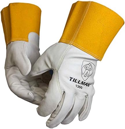 John Tillman and Co X-Small 10 12" Pearl and Gold Heavy Duty Top Grain Cowhide Unlined MIGTIG Welders Gloves with 4" Cuff and Kevlar Thread Locking Stitch (Carded) (1350XS)