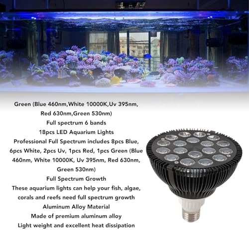 Dpofirs 18W Saltwater Aquarium Light, Refugium Light, Full Spectrum Aquarium Light LED Reef Lights for Marine Turtle