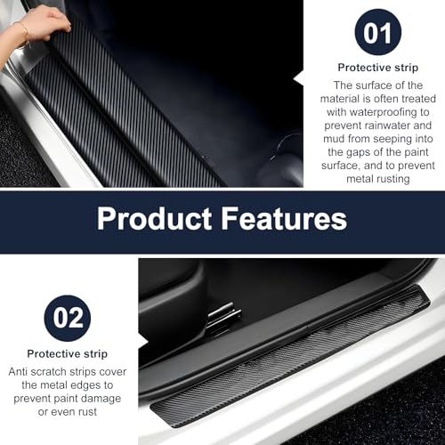 6 Stücke Auto Einstiegsleisten Schutz | Carbon Optik | Selbstklebend | Universal für alle Fahrzeuge | Anti-Kratz & Kantenschutz (Schwarz)