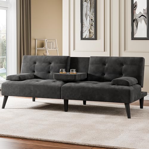 Meilocar 64" Futon Sofa Bed, 64" Convertible Loveseat with 2