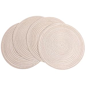 30cm Round Placemats Set of 4 Washable Boho Woven Circle Place Mats Plate Chargers Heat Resistant Non-slip Braided Table Mat for Dining Tables Decor(Beige)