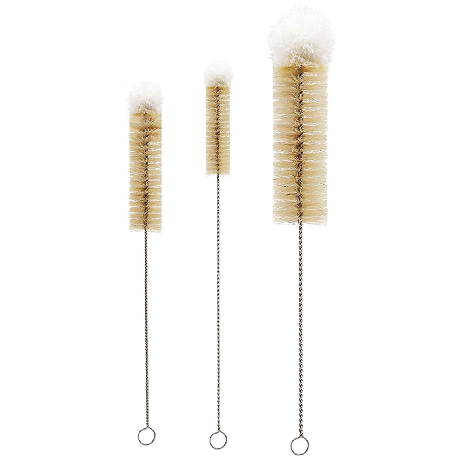 NewFerU Bottle Brushes Thin Long Handle X 3, Natural Boar Bristle Set