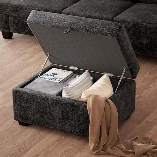 Living Room Ottoman with Storage - Movable Storage Chest Storage Ottoman Comfy Chenille with Extra Deep Seats - Modern Foot Stools Ottoman Upholstered for Living Room Bedroom Apartment 23.6"