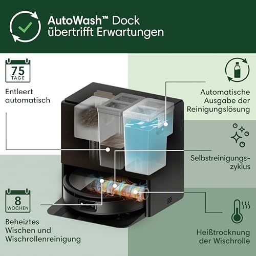 iRobot Roomba Max 705 Combo Saugroboter + AutoWash Dock: ausfahrbare, selbstreinigende Wischrolle, Wischabdeckung, Doppelb&uuml;rsten, Selbstentleerung, Hei&szlig;w&auml;sche und Trocknung, umf&auml;hrt Hindernisse, LiDAR
