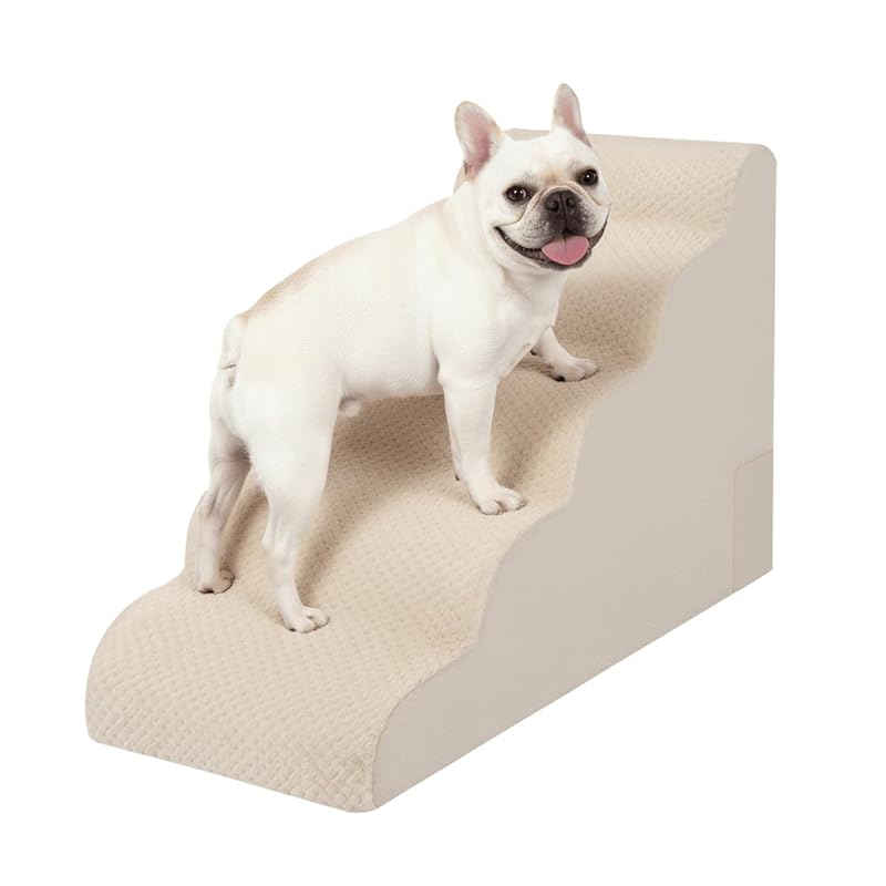 Escada para Cães Médios com 5 Degraus, Espuma de Alta Densidade e Capa Antiderrapante Oiilores Beige