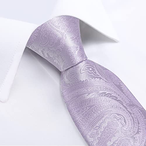 Image of DiBanGu Paisley Ties for Men Silk Necktie and Pocket Square Cufflinks Tie Clip Set Woven Classic Mens Tie for Wedding Party