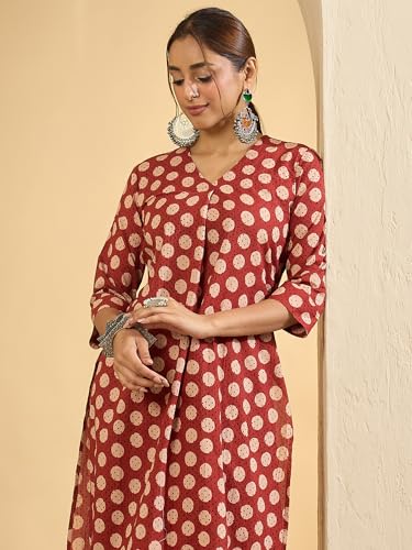 Image of INDO ERA Women Pure Cotton Kurta Palazzo Set | Printed Kurta with Palazzo Pants | Summer Friendly, Office Wear Co-Ord Set | Cord Set For Women Cotton