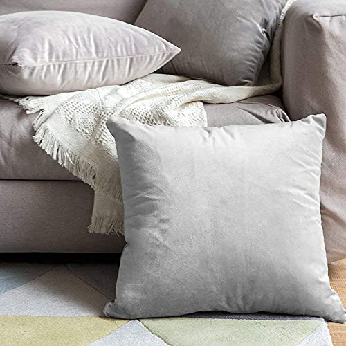 Image of Khooti Velvet Cushion Cover, 14x14 | Light Grey | Pack of 1 | Solid Plain Soft & Smooth, Decorative Cushion Covers for Living Room, Bedroom, Couches, Chairs, Sofas, Beds & Home Decor