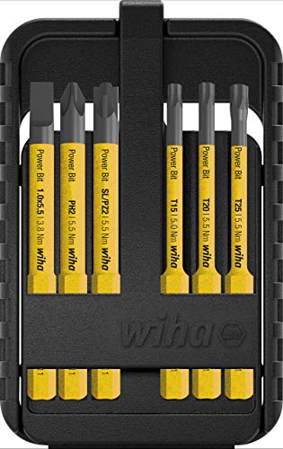 Wiha Bit Set Power slimbit voor elektricien (44106), gele bits voor speedE, lange en dunne bits, sleuf/kruiskop/plusminus/torx, 6-delig in doos