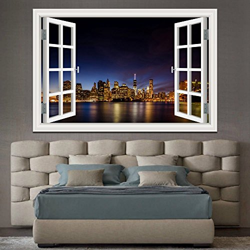 3D Wall Sticker Decals For Living Room Wall Decor Window Scenes New York City Wall Art Murals Peel And Stick Wallpaper Adhesive- 32X48 Inches #TOP2