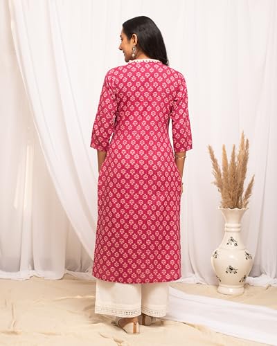 Image of FIORRA Womens Cotton Straight Fit Floral Printed Kurta