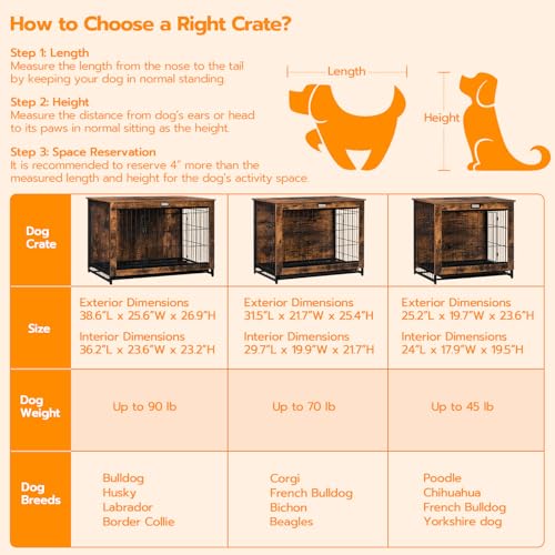 HOOBRO Dog Crate Furniture, 38.6" Large Dog Kennel Indoor, Wooden Cage with Pull-Out Tray, Double Doors Pet House Side End Table for Large/Medium/Small Dogs, Rustic Brown BF982GW03G1 by HOOBRO - Image 8