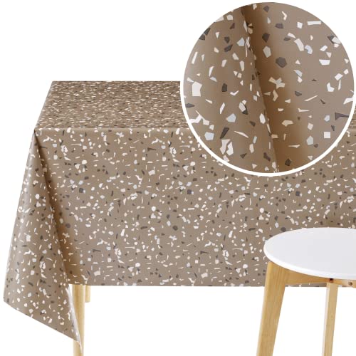 KP HOME Nappe Toile Cirée Rectangulaire 140x200 Nappe PVC Motif Terrazzo Marbré Monochrome Brun avec Imprimé Coloré Nappe Cirée 200x140 Lavable Nappe Plastique Étanche et Essuyable Exterieur 2m
