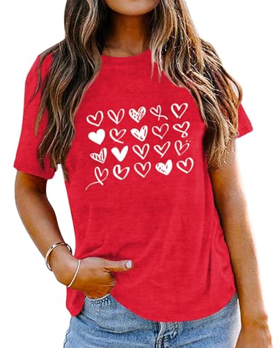 Image of Valentines Shirts for Women Valentine Love Heart Printed Graphic Tshirt Cute Girls Casual Top