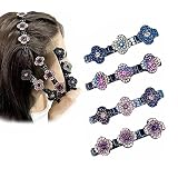 Atuyina Sparkling Crystal Stone Braided Hair Clips Party Favors Satin Fabric Hair Bands, Four-Leaf C