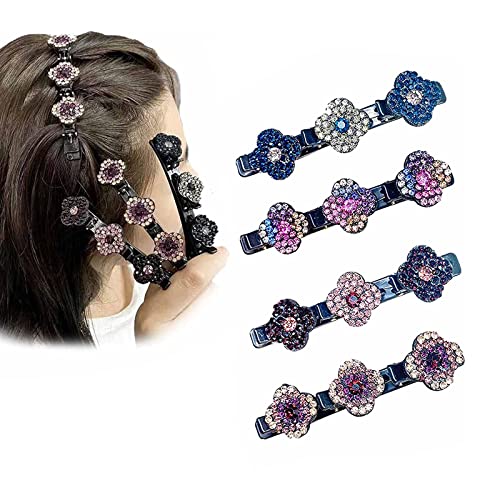 Atuyina Sparkling Crystal Stone Braided Hair Clips Party Favors Satin Fabric Hair Bands, Four-Leaf Clover Chopped Hairpin Duckbill Clip Valentines Day Gifts For Her Girls And Women (4Pcs) #TOP16