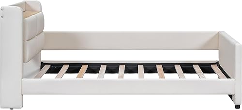 Miniatura 130 de Elegante cama con plataforma tapizada de terciopelo de tamaño Queen con cabecero, para niños, niñas y adolescentes (beige @cabecero/, Queen)