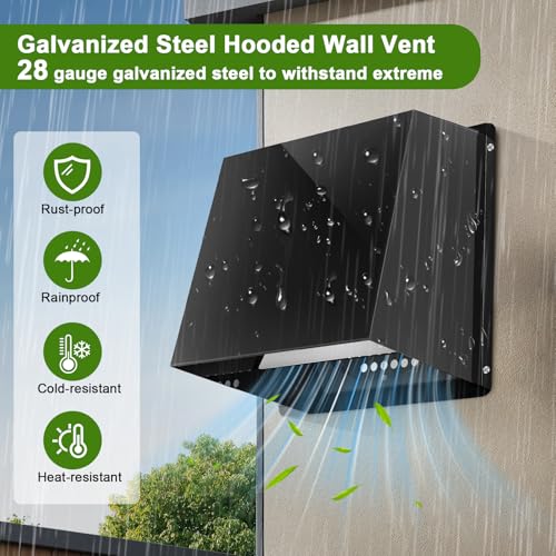 8 Inch Hooded Wall Vent, Dryer Wall Vent Cover Outside with Screen and Damper, Wall Exhaust Vent Cover, Outdoor Air Vent Cap for Range Hoods/Kitchen/Bathroom/Laundry/Basements/Garages, Black by Lebenwell - Used condition - Image 8