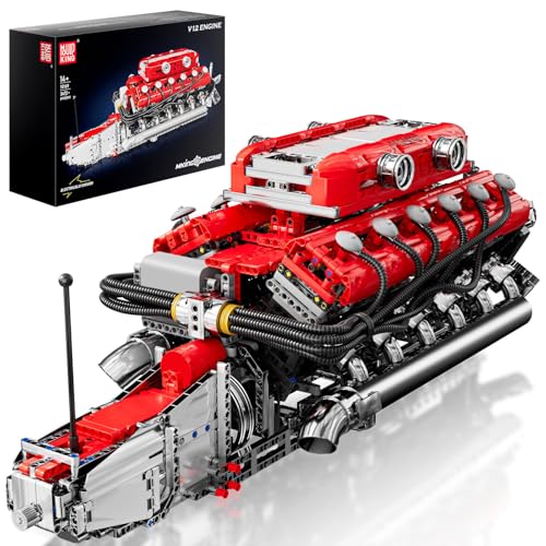 Mould King 10169 Technik V12 Motor Bausatz Bausteine Auto Motorbausatz Klemmbausteine Simulation Motor mit Funktionsfähiges Auto Engine Kit für Erwachsene(3472 Teile)