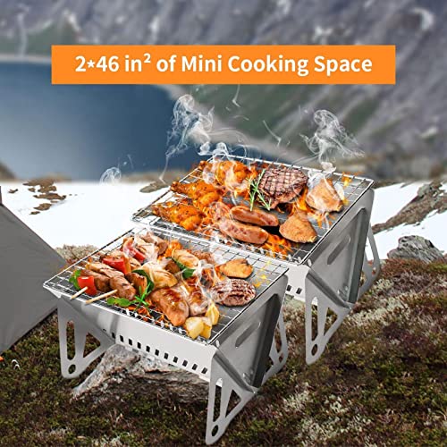 Churrasqueira Inox Portatil Dobrável, Fogão De Aço Inoxidável Para Acampamento, Suporte Ultraleve Pa