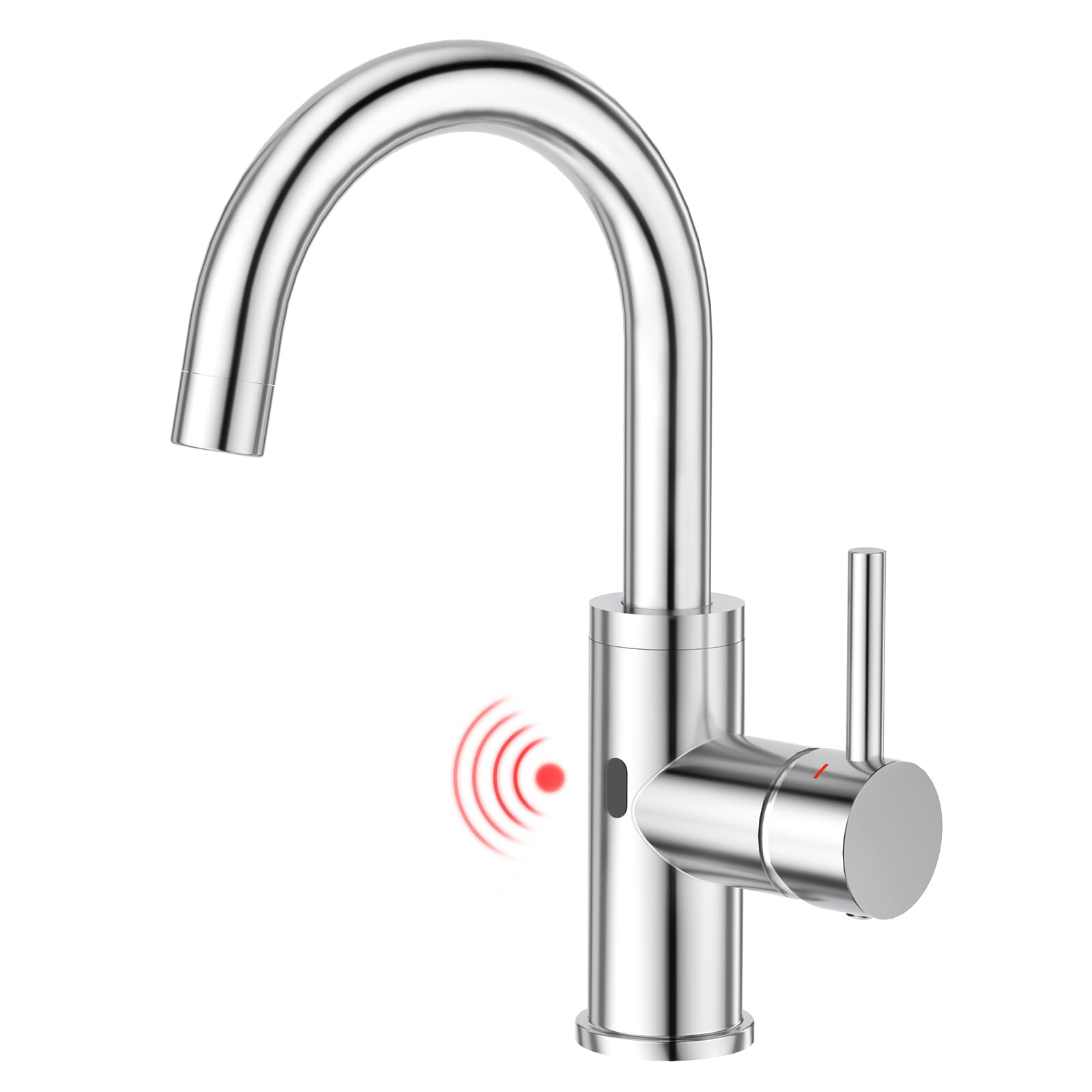 CREA Robinet de lavabo à capteur infrarouge pour salle de bain - Mitigeur monocommande haute pression pour lavabo de salle de bain - Chromé poli