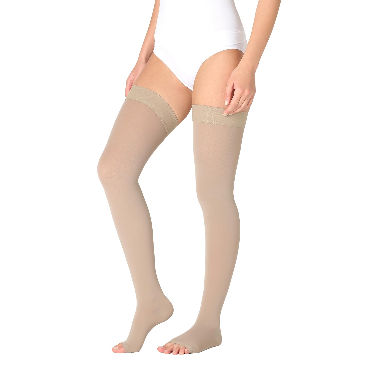 Kompressionsstrümpfe Damen Herren Offener Zehenbereich Thrombosestrümpfe Medizinische Stützstrümpfe Oberschenkel Reisestrümpfe Kompression Klasse 2 23-32 mmHg Für Reise Flug