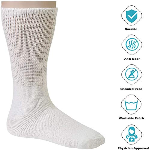 Creswell 6 Pairs Diabetic Crew Socks Made In Usa (9-11, White) #TOP3