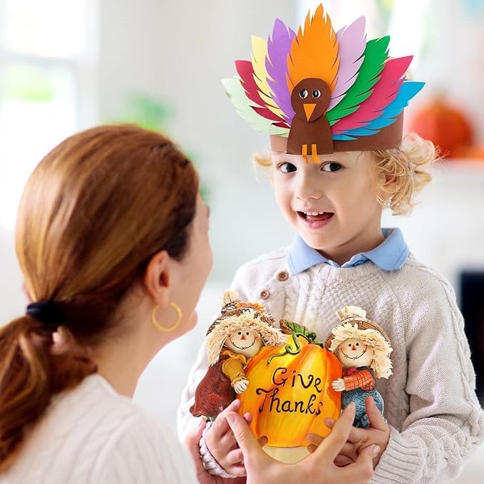 Miniatura 5 de Hodao Decoraciones de Acción de Gracias para el hogar, decoración de otoño de resina de Acción de Gracias con calabaza y espantapájaros, regalo